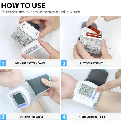 Wrist Blood Pressure Monitor - Automatic Digital Sphygmomanometer with Pulsometer Function, Portable Tensiometer for Home