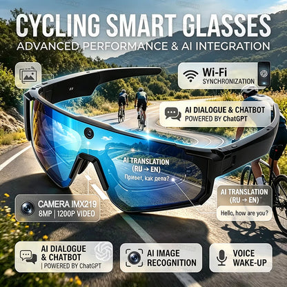 New AI Smart Glasses With Camera 1200P Video Recording Anti-Shake Shooting Sunglasses Bicycle Riding Windproof Goggles Men Women