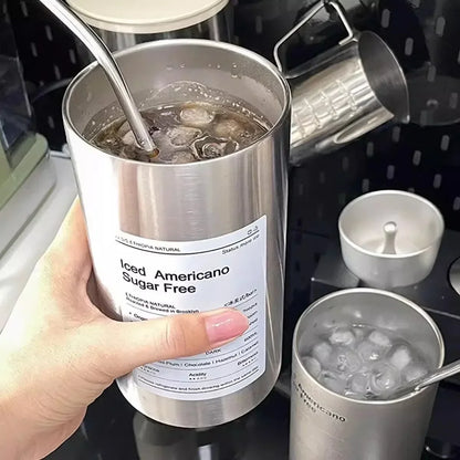 Thermos Cup Portable 304 Stainless Steel Coffee Mug Thermal Leak-proof Water Bottle with Straw Insulated Bottle Drinkware