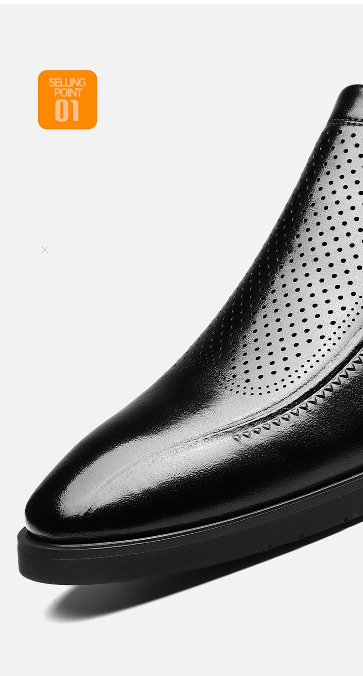 Men's Summer Breathable Comfortable Loafers British Business Formal Derby Shoes Hollow out Design Leather Shoes for Men-SJ2501-1