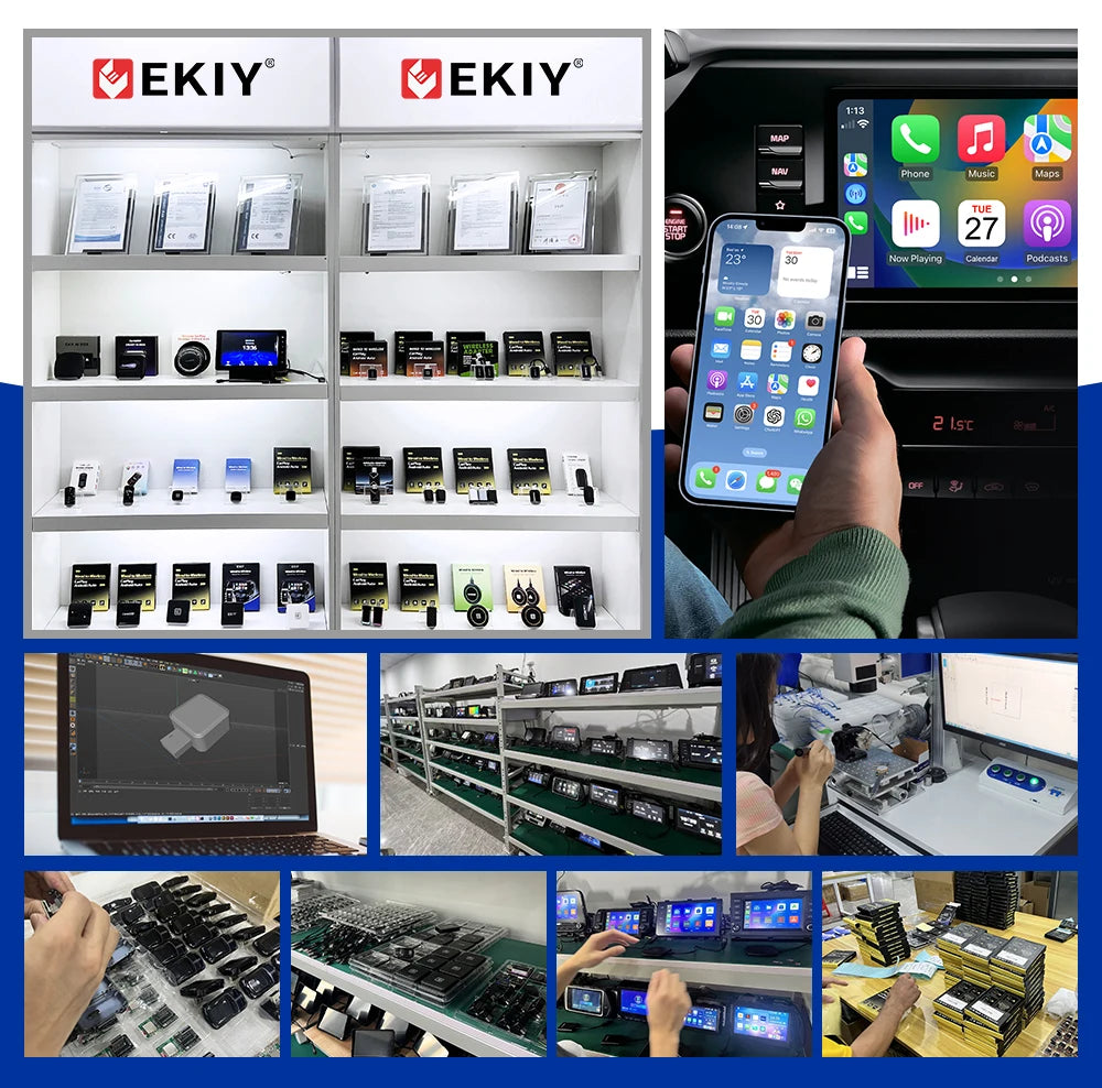 EKIY 2in1 Wireless CarPlay Adapter Wireless Android Auto Dongle AI Smart Box Car Intelligent Systems For Car With Wired CarPlay