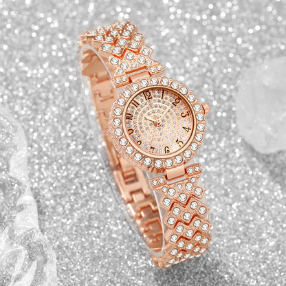 2026Fashion Roman pattern diamond inlaid women's watch quartz watch bracelet women's watch set