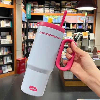 JUSTINLAU 750ml Insulated Cup Ice Tumbler 316 Stainless Steel Thermal Cups With Straw & Handle Cold Hot Outdoor Travel Car Cup