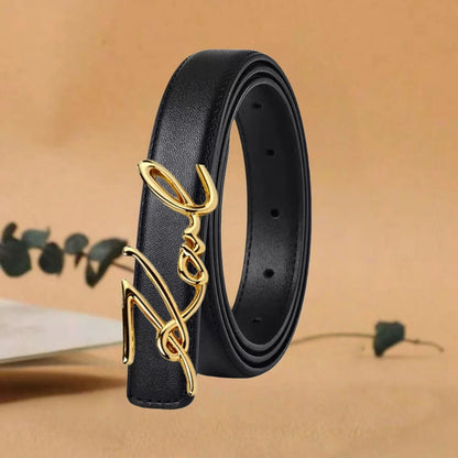 Luxury Designer Style Women's Belt Black PU Leather Gold Double Ring Gancini Style Buckle Waistband for Jeans Dress Fashion