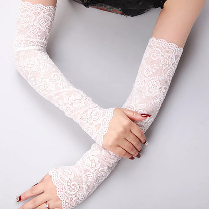 Summer Fashion Ice Sleeves Elastic Arm Sleeves Fingerless Long Gloves Women Lace Arm Sleeve Sun Protection Arm Cover Fake Cuff