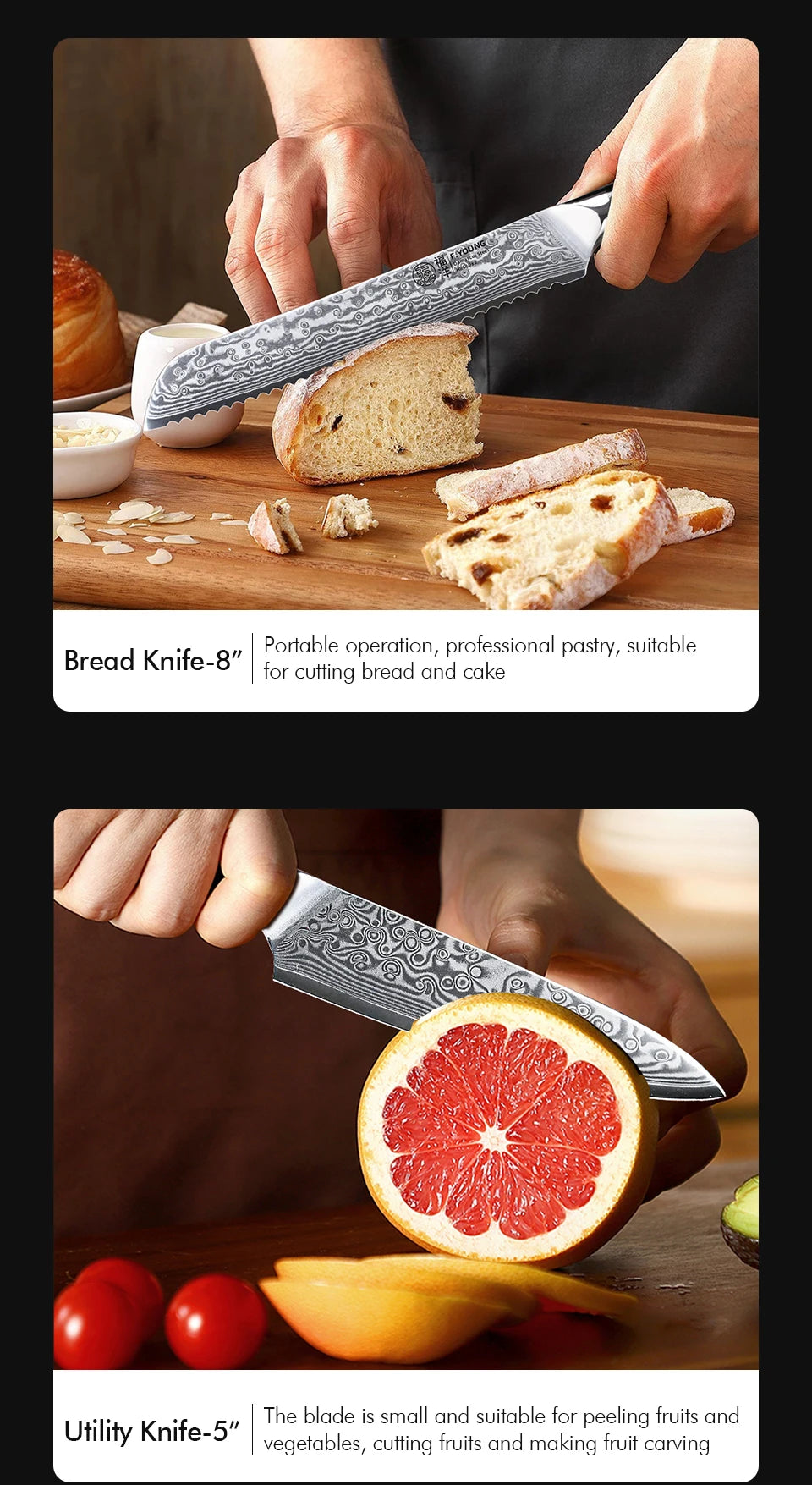F.YOUNG Professional Kitchen Knives Damascus Steel Japanese Chef Knife Slicer Sashimi Utility Fruit Cooking Kitchenware Utensils