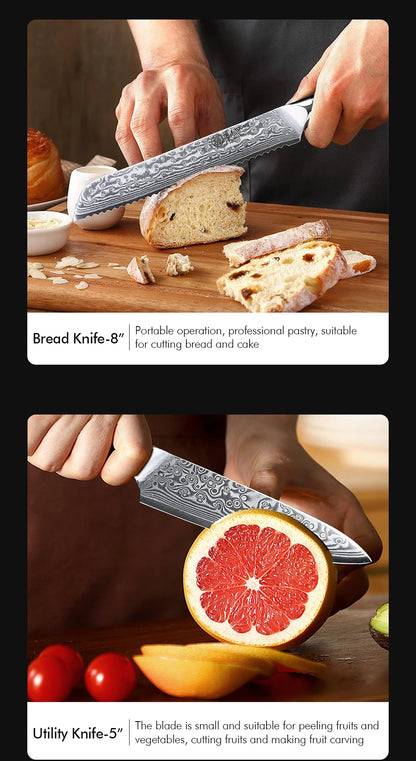 F.YOUNG Professional Kitchen Knives Damascus Steel Japanese Chef Knife Slicer Sashimi Utility Fruit Cooking Kitchenware Utensils