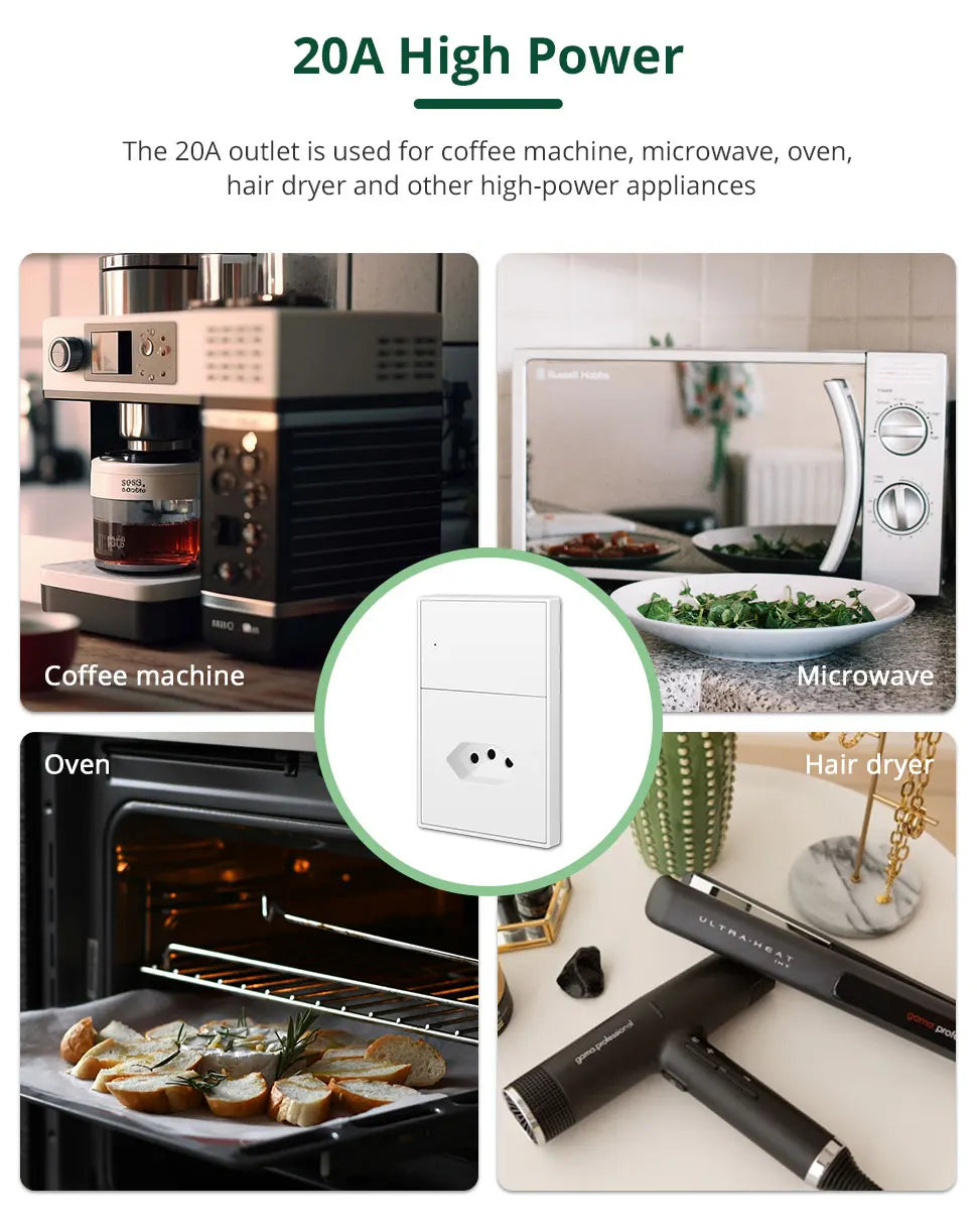Zemismart Zigbee Brazil Outlet 10A 20A Brazilian Socket Work with Tuya Smart life Google Home Smartthings Homekit Control via M6