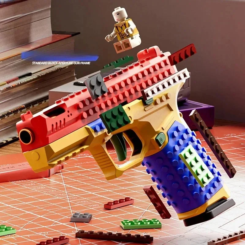 Building Block Pistol Continuous Firing Toy Gun Shell Throwing Airsoft Blowback Empty Hanging Outdoor CS Weapon for Boys Adult