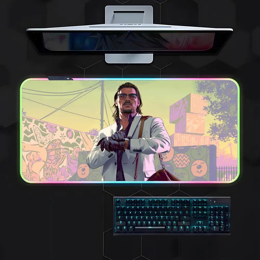 Game G-gta 6 Mouse Pad Gamer Luminescence Led Mouse Pad Gaming Table Rgb Deskmat Keyboard Pc Mousepad