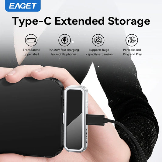 Eaget 64GB/128GB/256GB/512GB Type-C USB Flash Drive - i30, with LCD Displays and PD 20W Fast Charge  for Phone Tablet