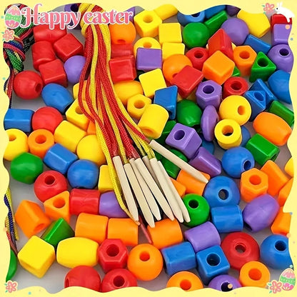 Colorful Large Lacing Beads Montessori Toy, Kids Fine Motor Threading Beads Game, Preschool Sensory Learning Easter Gift