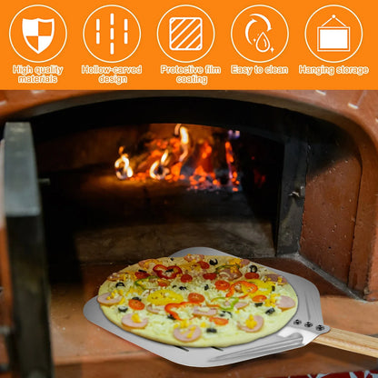 6.5/10/12inch Pizza Shovel Metal Non-Stick Pizza Peel with Wood Handle Cake Lifter Transfer Tray for Homemade Baking Pizza Bread