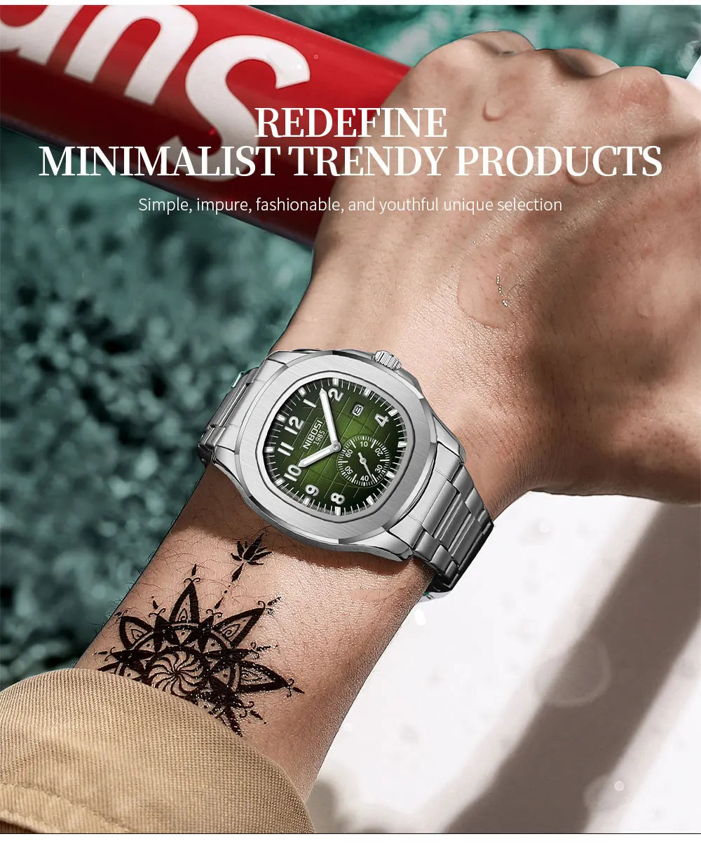 NIBOSI Sport Mens Watches Top Brand Luxury Auto Date Watch Men Waterproof Luminous AQUANAUT Quartz Watches for Men Reloj Hombre