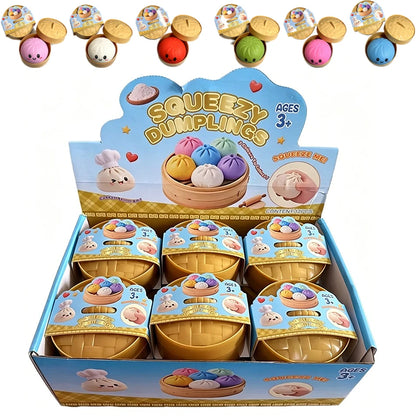 Colorful Dumpling Squishes Stress Balls Fidget Sensory Toys Simulation Food Squishies Bun with Steamer Squeeze Dough Ball Gifts