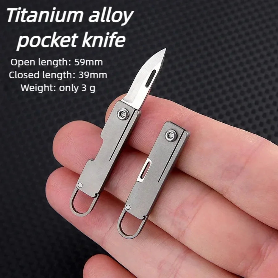 Titanium alloy folding mini knife, portable hanging keychain, unboxing, express delivery knife, household all-in-one knife