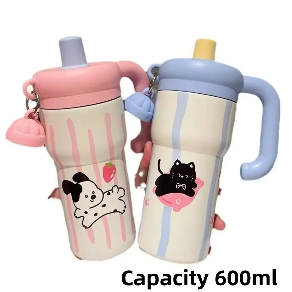 Fashion High Aesthetic Students Straw Mug 316 Stainless Steel 600ML Iced Cup Large Capacity Insulated Thermal Cup Men And Women