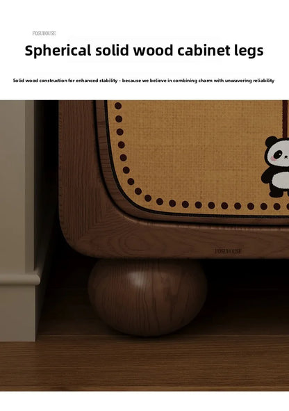Cartoon Panda Solid Wood Children's Nightstands for Home Child's Bedside Tables Narrow Kid's Bedside Cabinets Children Furniture