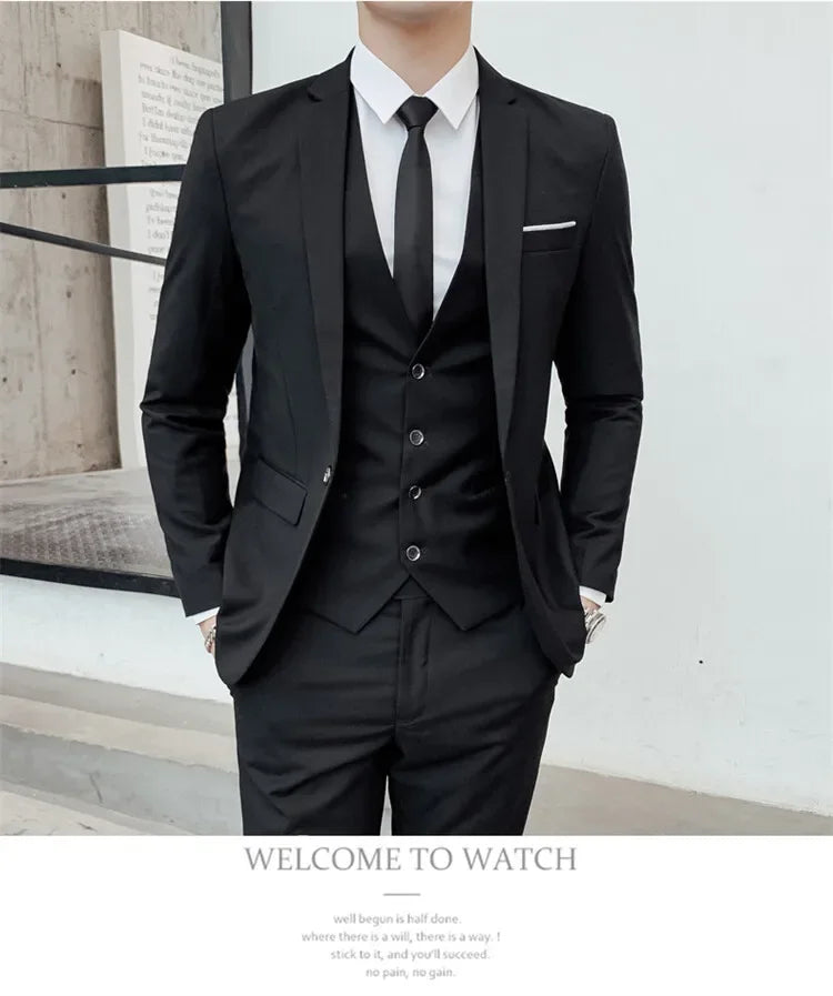 S-7XL Suit (Blazer+ Vest + Trousers) Men's Fashionable Gentleman Business Banquet Korean-style Formal Dress Casual Wedding Suit