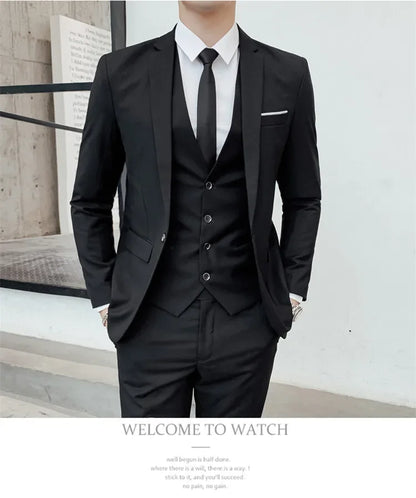S-7XL Suit (Blazer+ Vest + Trousers) Men's Fashionable Gentleman Business Banquet Korean-style Formal Dress Casual Wedding Suit