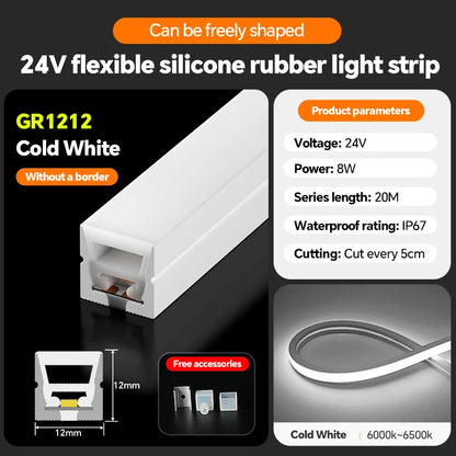 LED flexible silicone light strip embedded 24V waterproof tubing linear lamp concealed installation flexible soft light strip