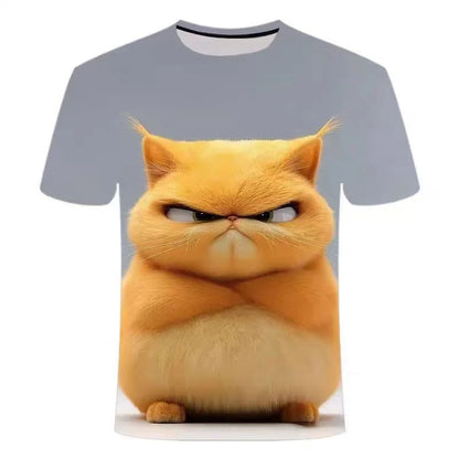 Men T-shirt Outdoor Street Cute Short-sleeved Boy Clothing Summer Top Fun Animal Cat 3D Printed Sports Quick-drying Breathable