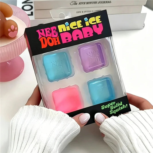Needoh Teenie Nice Ice Cube Fidget Toys Mini4 Pack Set Slow Rebound Squishy Toys Stress Reliever Fidget for Party Favors Gifts@.