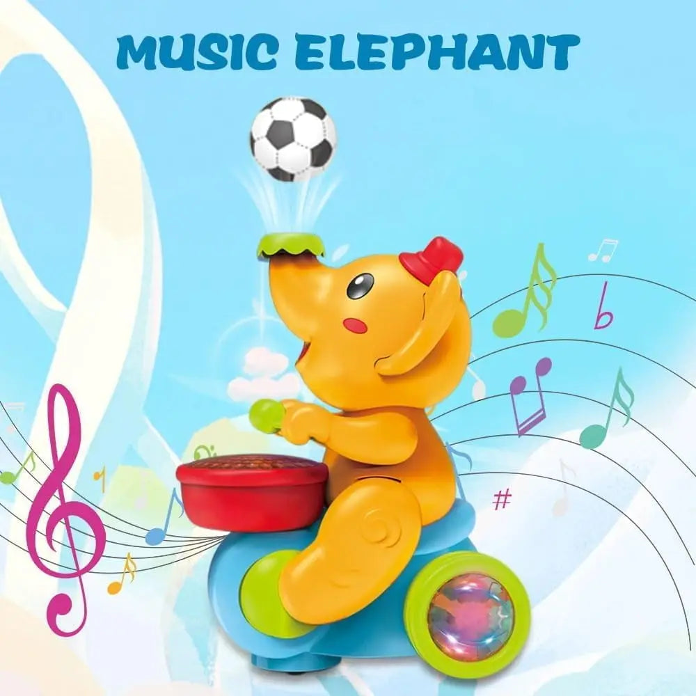Baby Crawling Toy: Electronic Walking Elephant Drummer with Floating Ball, LED Lights, Music & Sounds | Interactive Sensory Toy