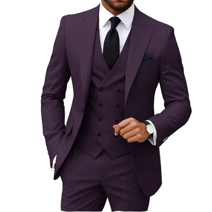 Slim Fit 3-Piece Men's Suit Set for Office Formal Business Wedding Groom Tuxedos Jacket Vest Pants Casual Male Men Clothing