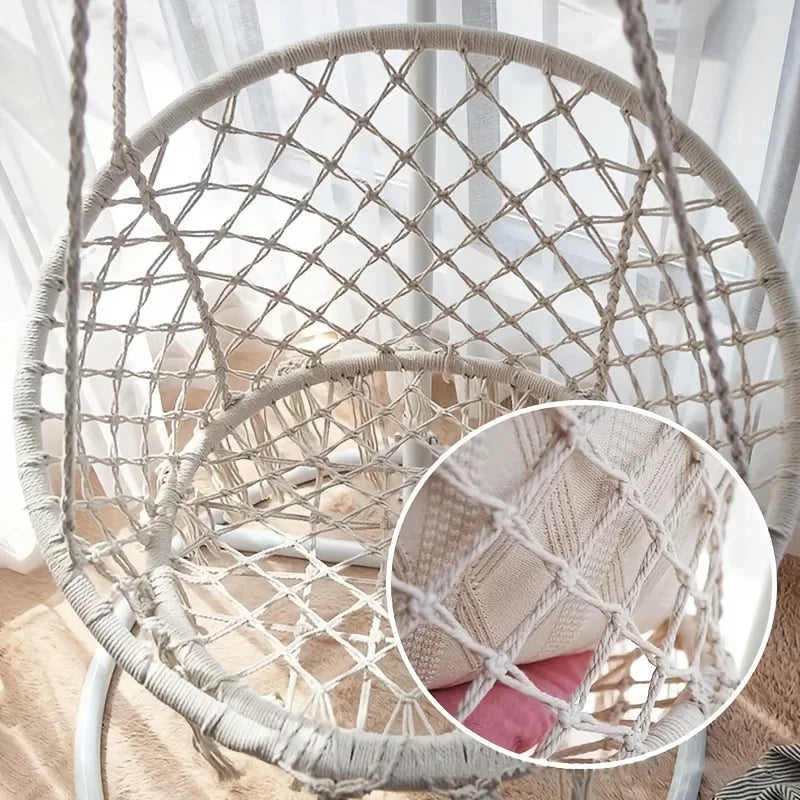 Woven Hanging Chair with Backrest for Indoor & Outdoor | Swing Chair for Garden, Patio, Balcony | Portable Nest Basket