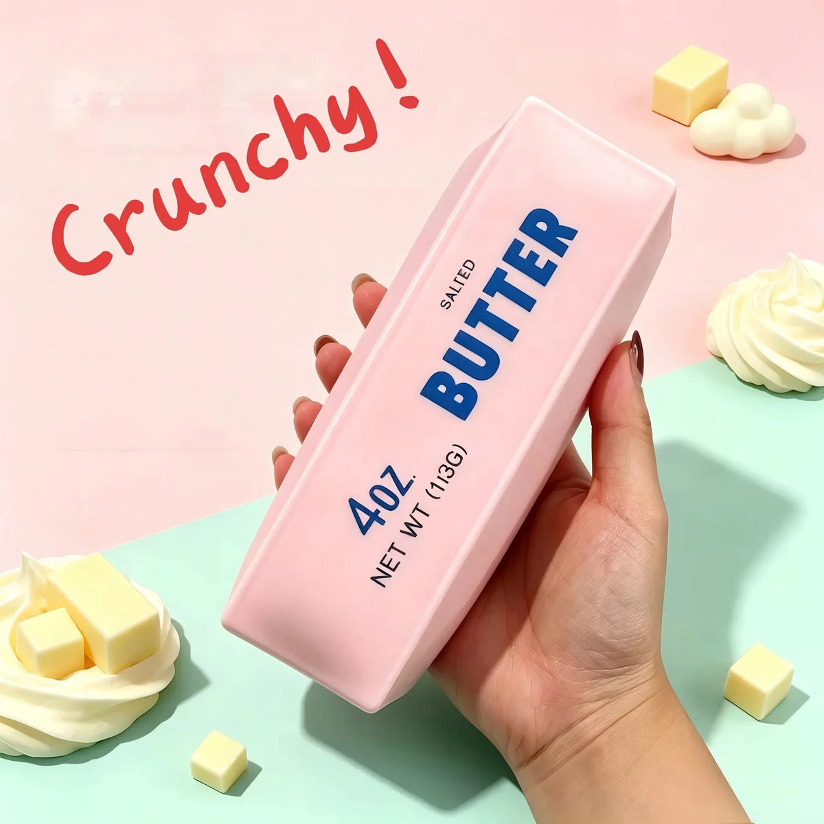 Butter Stick Squishy Crunchy Stress Ball, Blocks Filled Squeeze Fidget Toy, ADHD Anti-Stress Hand Sensory Relief Gift for Adults