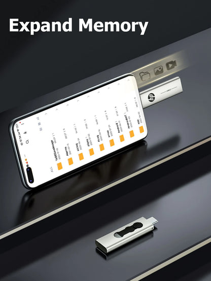 100% Original HP OTG Type C USB3.2 USB Flash Drive Pendrive 256GB 128GB 64GB 2 in 1 U-disk for Laptop PC Media player Cellphone