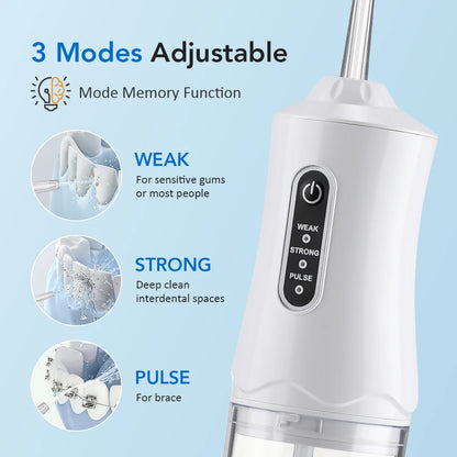 Inteligentny irygator doustny elektryczny 220 ml, nić wodna, 3 tryby, ładowalny, przenośny, irygator do zębów, do czyszczenia zębów