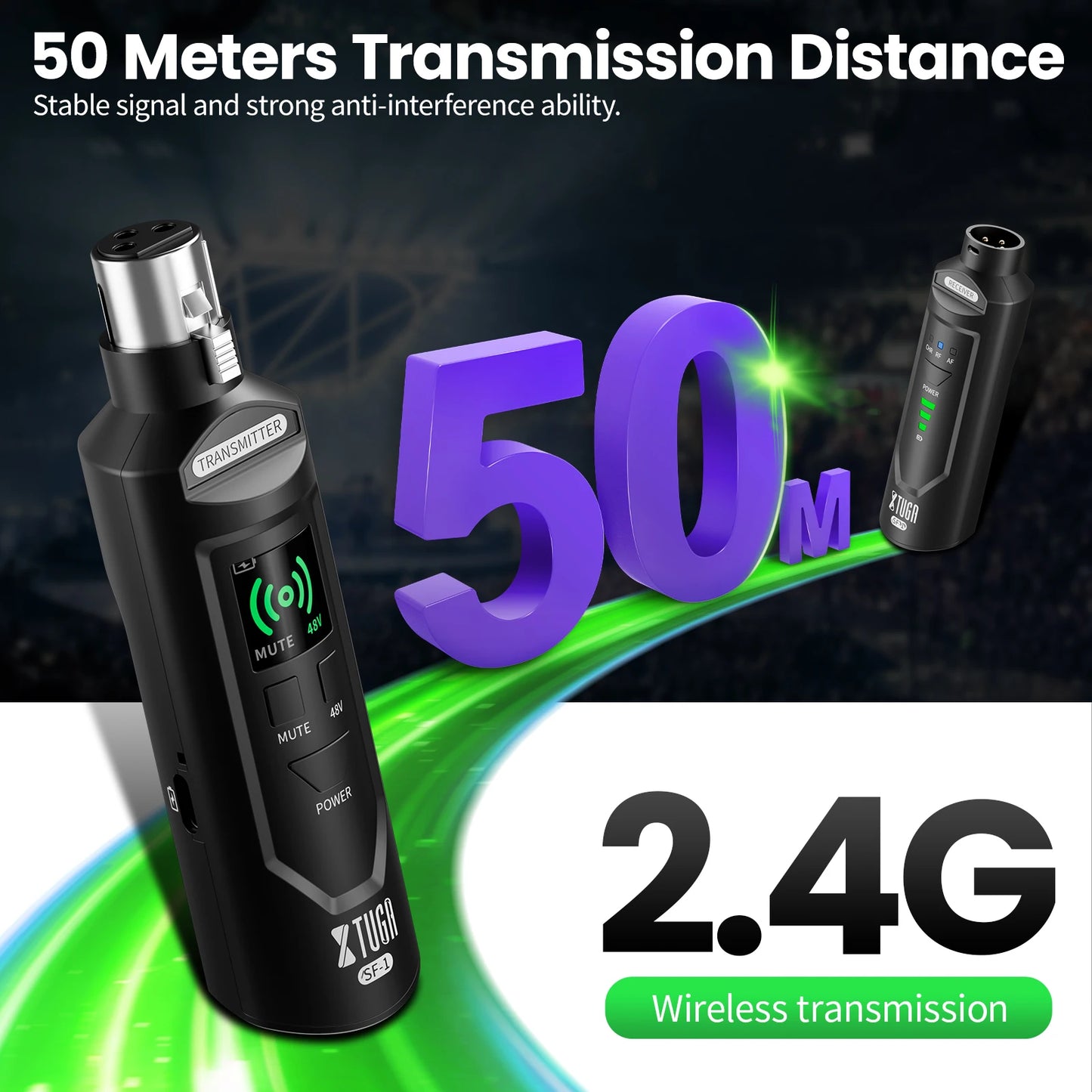 XTUGA UHF Professional Microphone Wireless Converter XLR Recharge Transmitter Receiver for Dynamic/Condenser Mic Audio Mixer