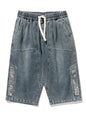 8XL Summer Men's Jeans Denim Breeches Calf-Length Casual Shorts Washed Cotton Drawstring Straight Capris Pants Big Size