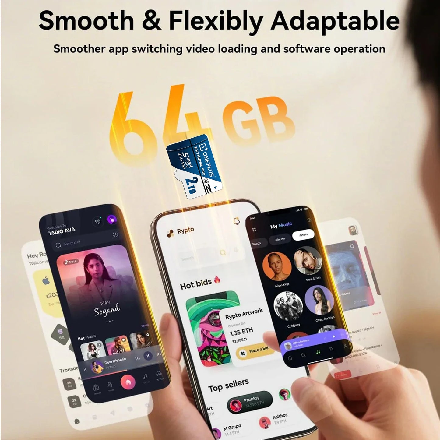 OnePlus 2TB High-Speed V30 A2 U3 4K SD Card 512GB 256GB Memory Card 1TB Micro TF SD Adapter for Smart phone/Tablet/PC Cross-Use
