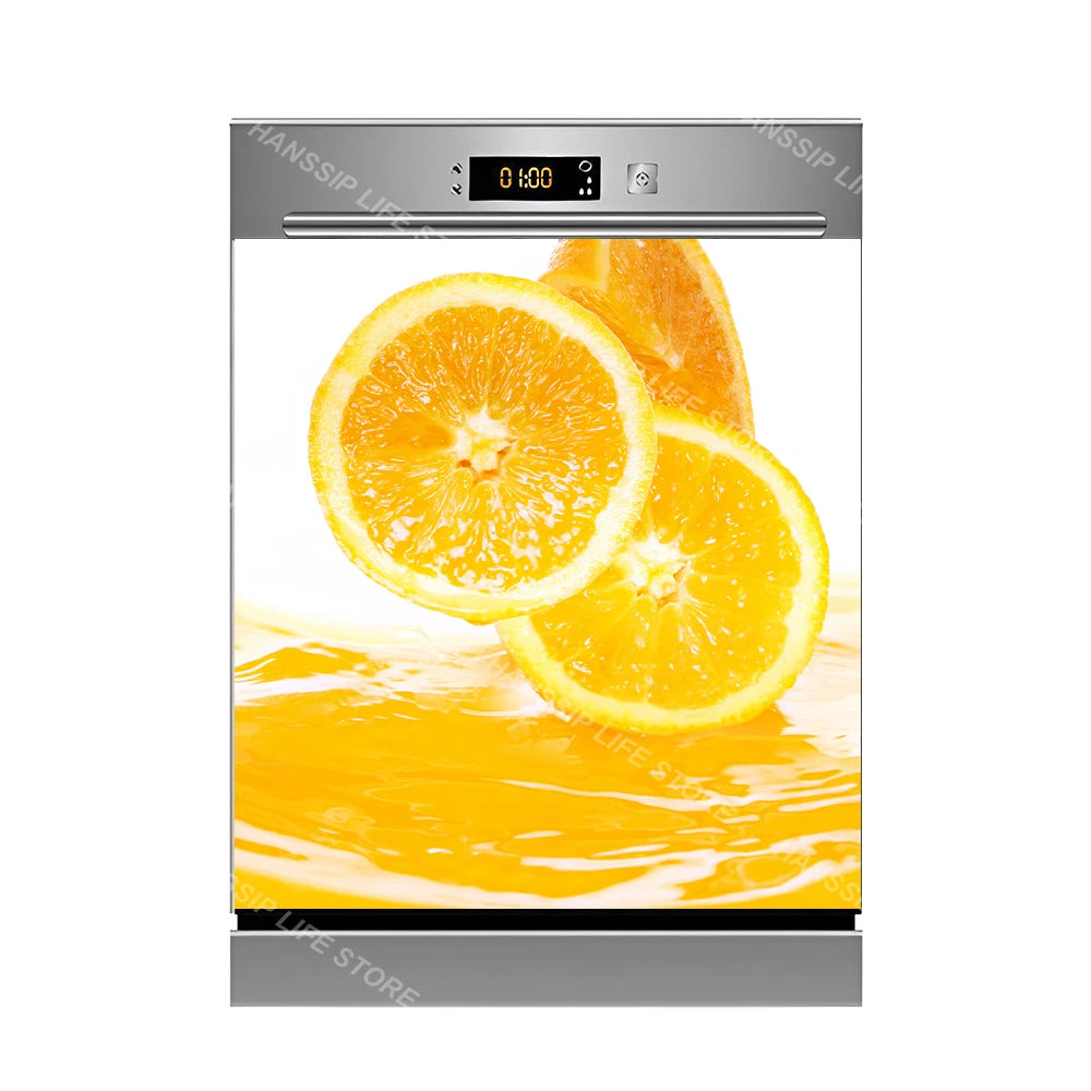Water Splash Delicious Fruit Printed Dishwasher Sticker Wallpaper Kitchen Waterproof Dishwashing Cabinet Cover Decal Poster