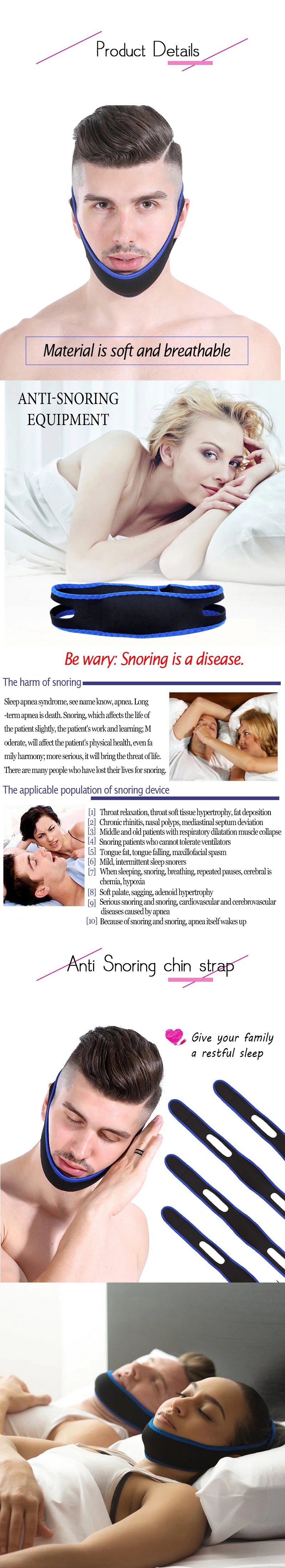 1PC Adjustable CPAP Anti Snore Chin Strap Stop Snoring Snore Belt Sleep Apnea Chin Support Straps Health Care Sleeping Aid Tools