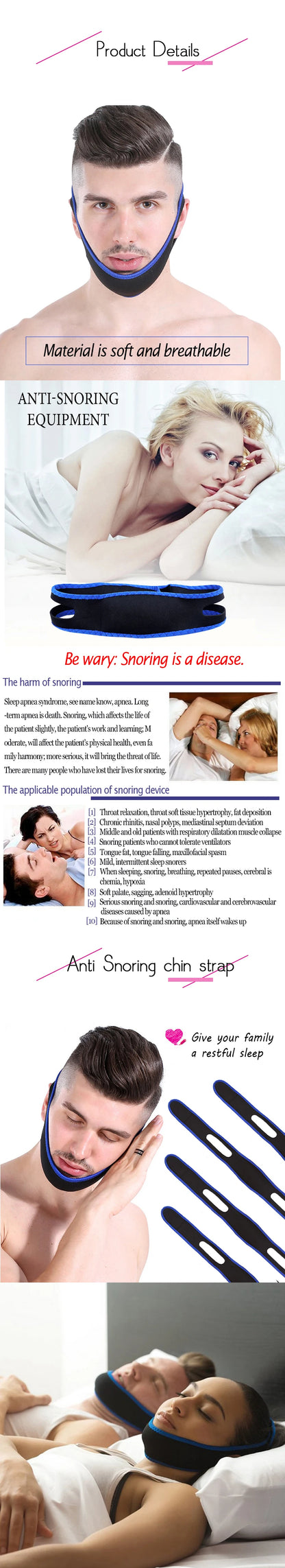 1PC Adjustable CPAP Anti Snore Chin Strap Stop Snoring Snore Belt Sleep Apnea Chin Support Straps Health Care Sleeping Aid Tools