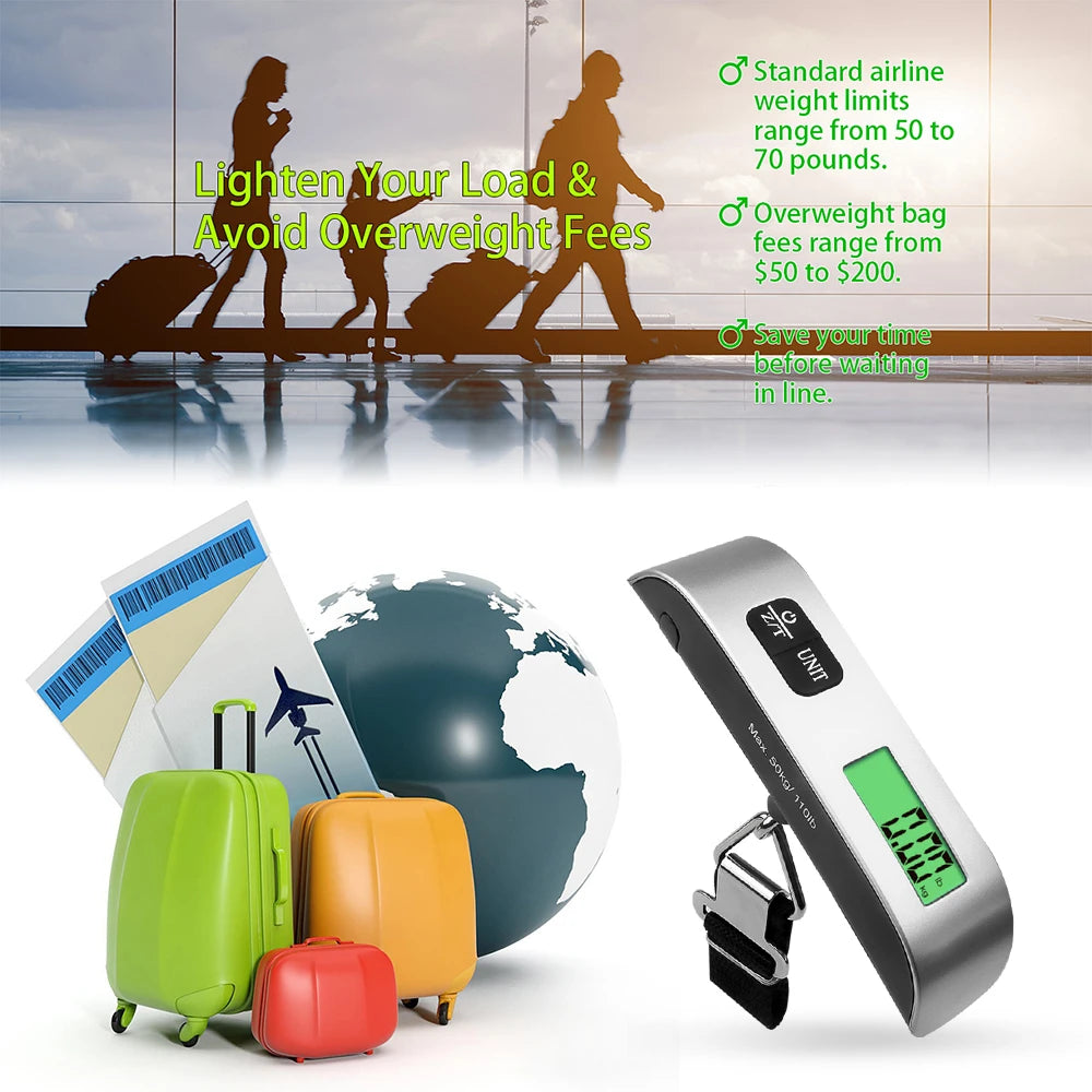 50kgx10g LCD Digital Scale Electronic Luggage Hanging Weight Scale Portabal Handheld Travel Suitcase Baggage Weight Scale