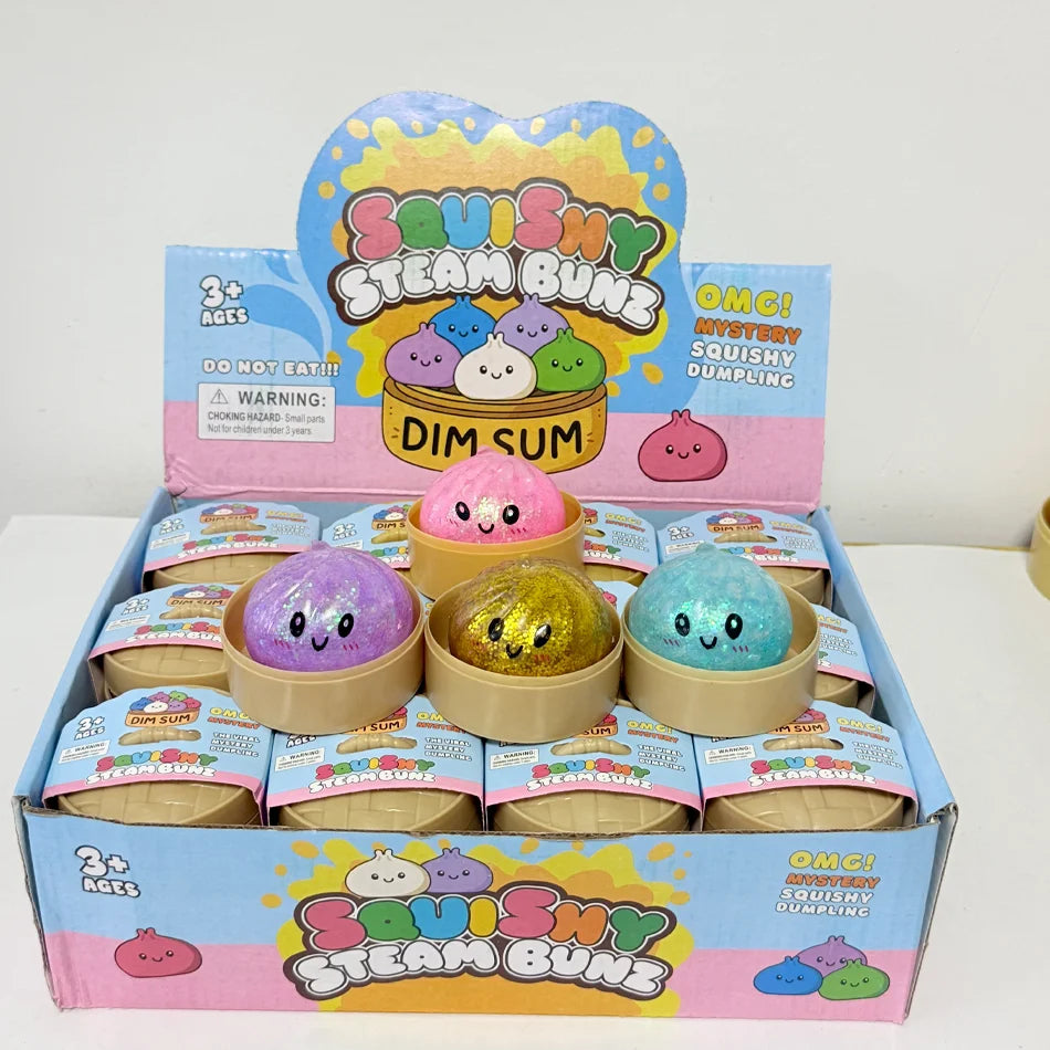 New 1-24pcs Glitter Dumpling Glitter Dumpling Squishy with Box Dumplings Sensory Squeeze Toy for Stress Relief