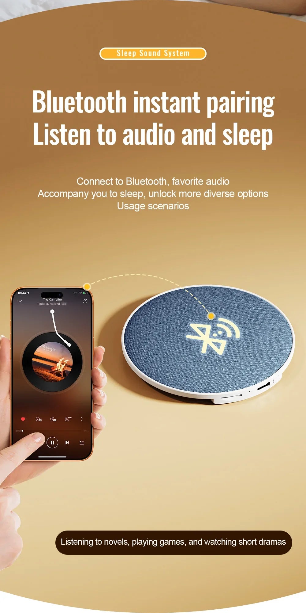 Głośnik Lenovo pod poduszkę do spania Bluetooth 5.4, dynamiczny dźwięk Hi-Fi, bezprzewodowy odtwarzacz muzyki, sprzęt do snu do łóżka