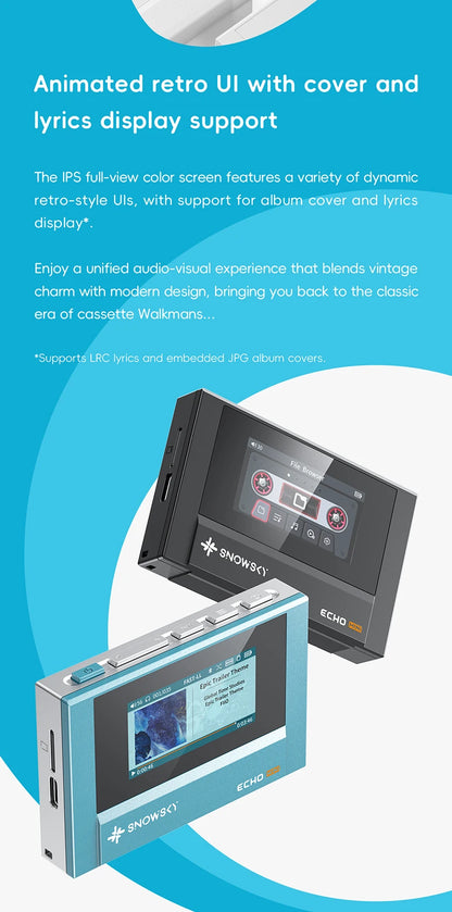 SnowSky/FiiO Echo Mini HiFi Bluetooth MP3 Pure Music Player, 15 godzin odtwarzania, wyjście słuchawkowe 3,5 mm/4,4 mm