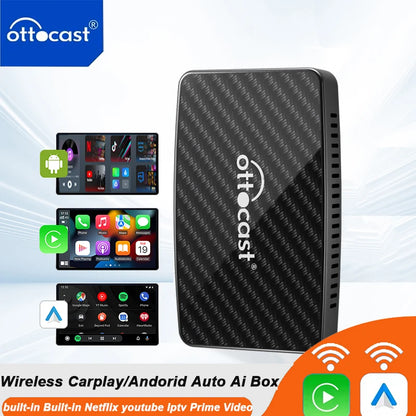 OTTOCAST Play2Video Pro Android Ai Box Pro Built in YouTube Netflix Tiktok IPTV Wired to Wireless CarPlay Car Accessories