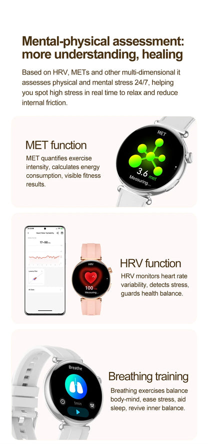 ECG Smart Watches Women 1.32 inch  AMOLED Screen Physical Examination Blood oxygen Pressure Fat Call Health ECG+PPG Smartwatch