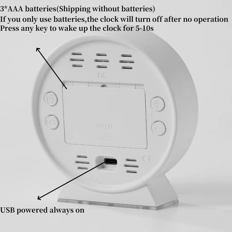 Digital Alarm Clock Week Date Second Hand Display Mood Light Dual Alarm Auto Dimmable Snooze Table Clock 12/24H DST LED Clock