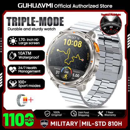 2026 New T-REX3 1100mAh Battery SmartWatch 10ATM Waterproof Compass Altitude HD Bluetooth call Sports Flashlight Smart Watch Men