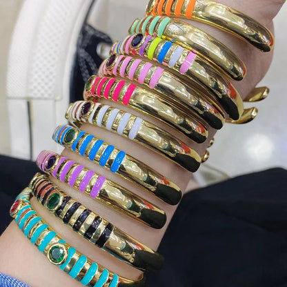 Fashionable Multicolor Gold Plated Gemstone Charm Bangle,Fine Colorful Enamel Open Adjustable Bracelet Jewelry Supply  Q35