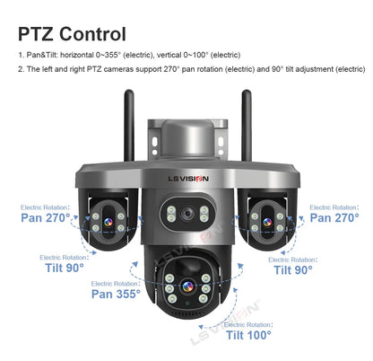 LS VISION 4G / WiFi Solar Camera 3Lenses Outdoor 15MP 4K Low Power Battery IP Camera PIR Night Vision V380 Pro CCTV Security