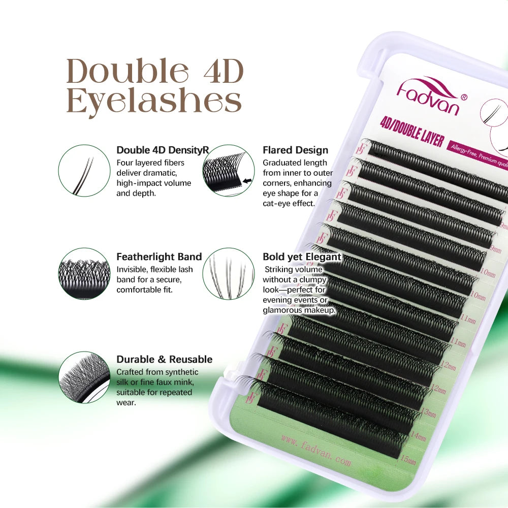 FADVAN 3D/4D/5D W Shaped Double Tips Eyelashes Extensions Natural Softlight Volume Fanning Lashes 0.07 Curl C D Black Eyelashes